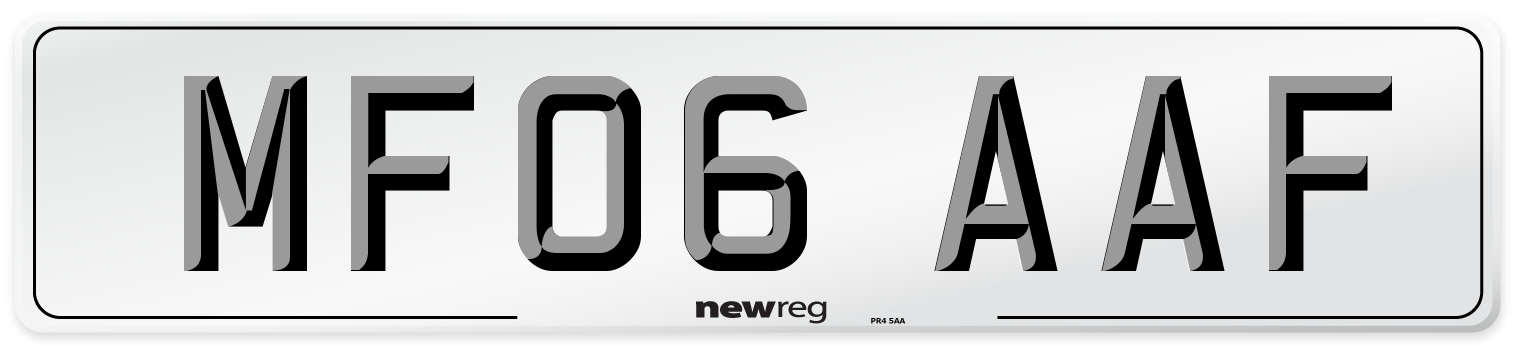 MF06 AAF Number Plate from New Reg
